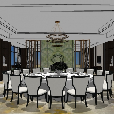  现代饭店大包厢包房su模型 