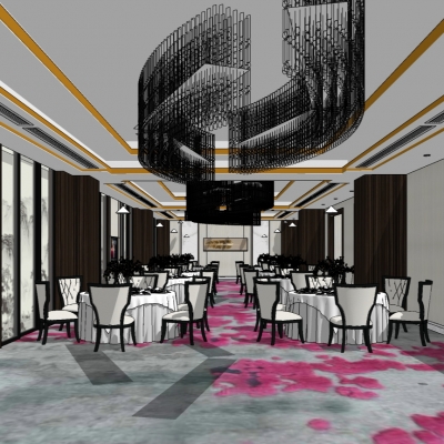  中式酒店宴会厅su模型 