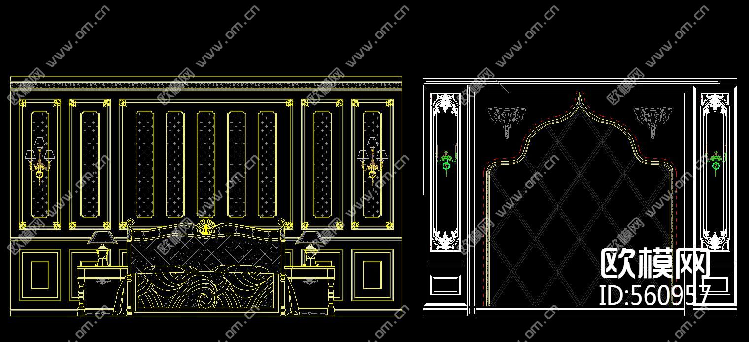 高档欧式法式美式别墅客厅餐厅背景下载（渲染图3）