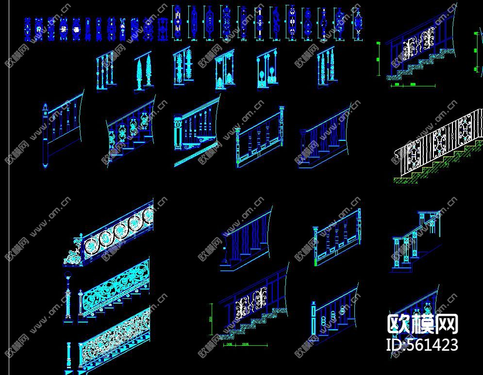 欧式 中式 栏杆 扶手 CAD图库下载（渲染图2）