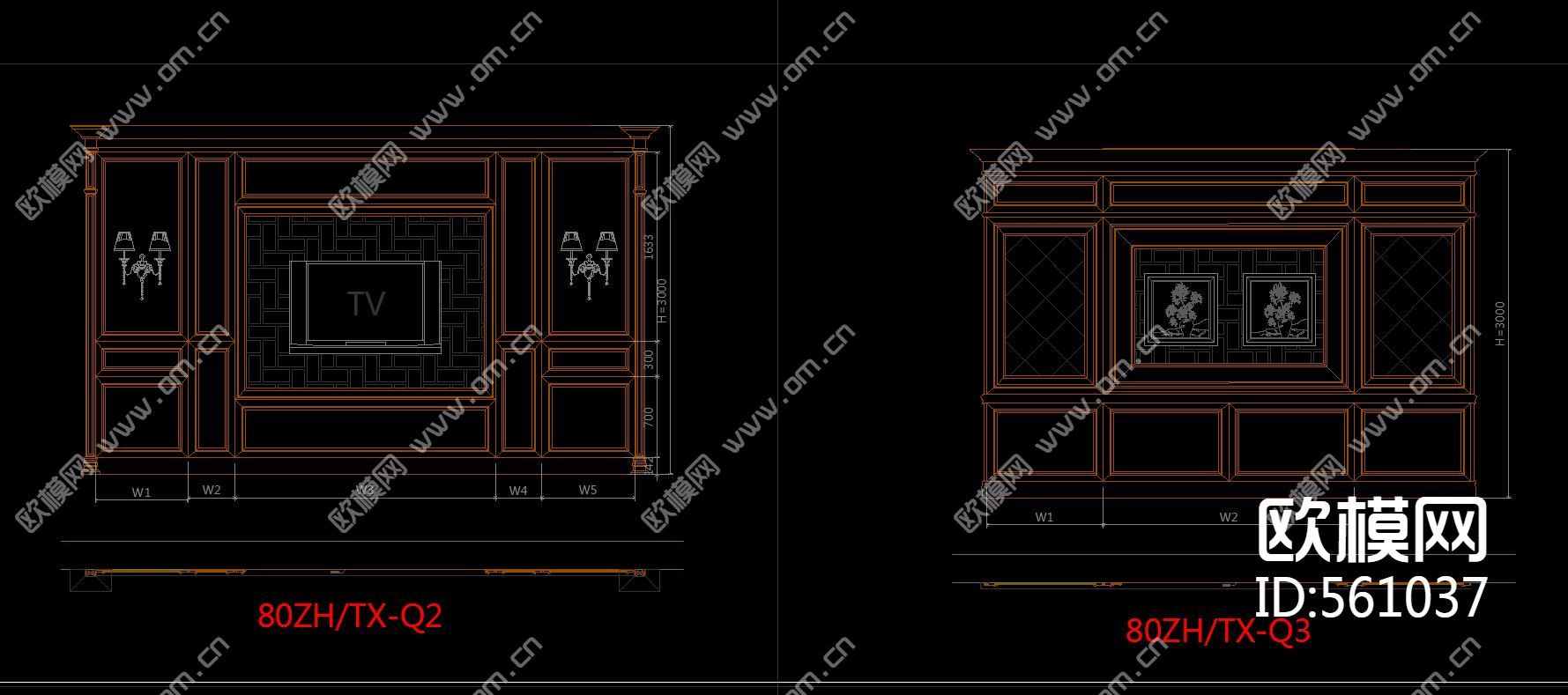 动态块 形象墙 背景墙 装饰墙 CAD图库下载（渲染图3）