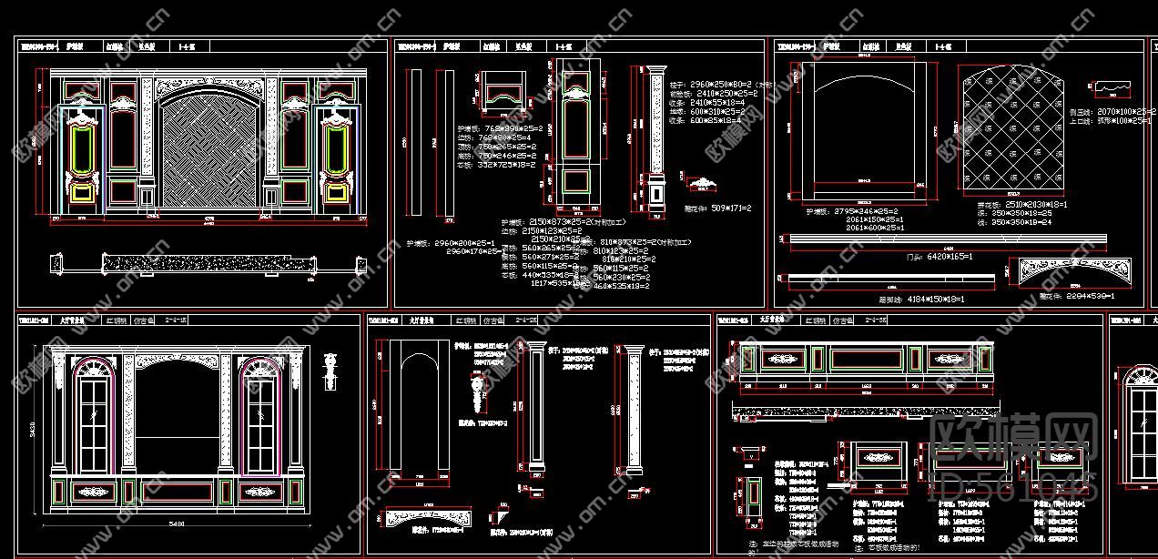 整木背景墙含拆单图CAD图库下载（渲染图3）