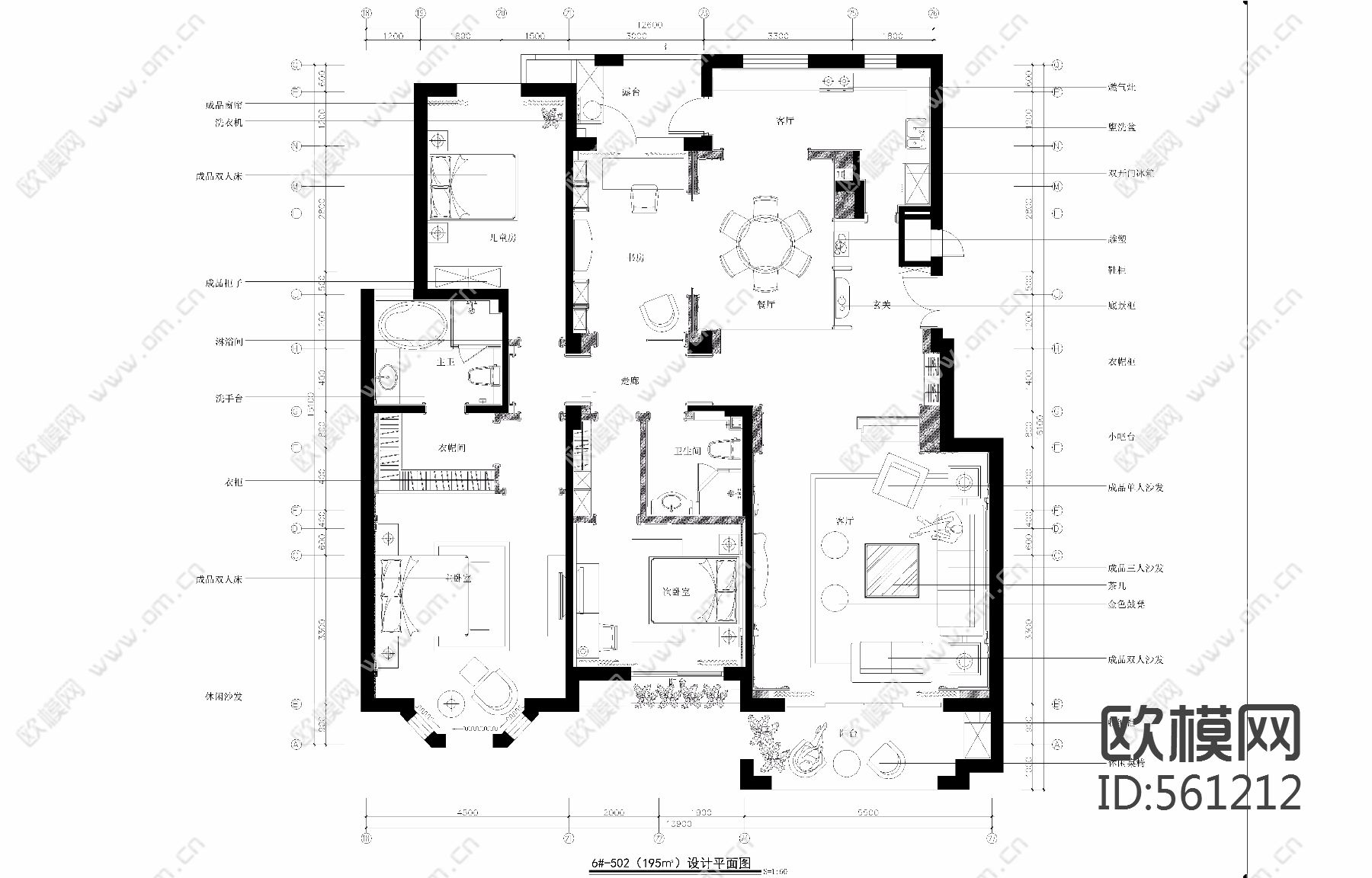 欧式风格-国山墅样板间 施工图全套下载（渲染图1）
