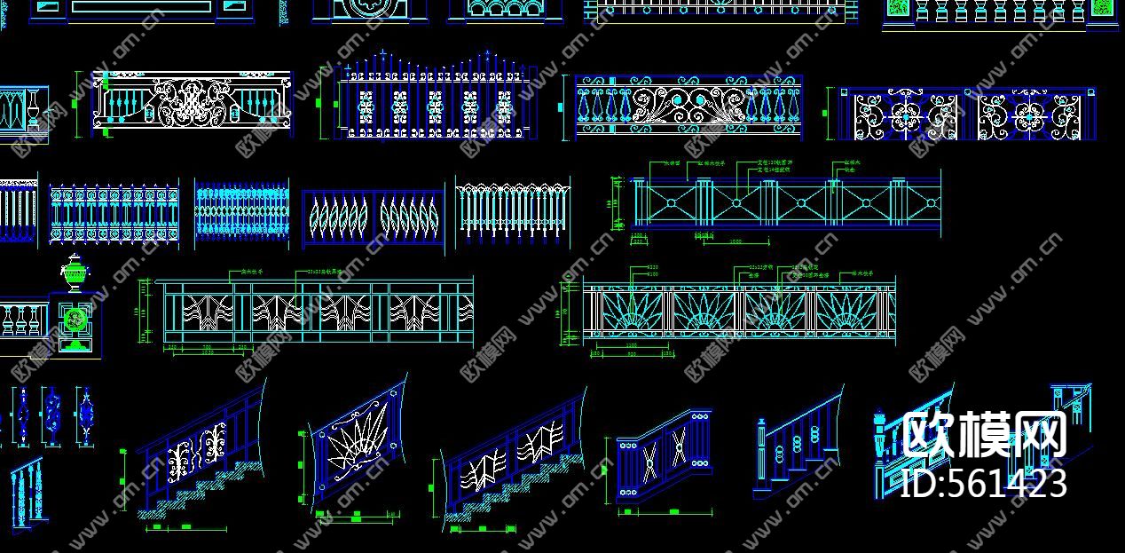 欧式 中式 栏杆 扶手 CAD图库下载（渲染图4）