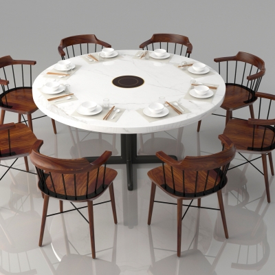 大理石火锅餐桌椅3d模型