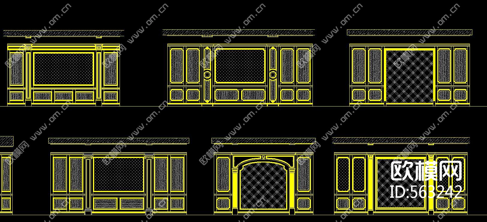 欧美整木墙板CAD图库下载（渲染图2）