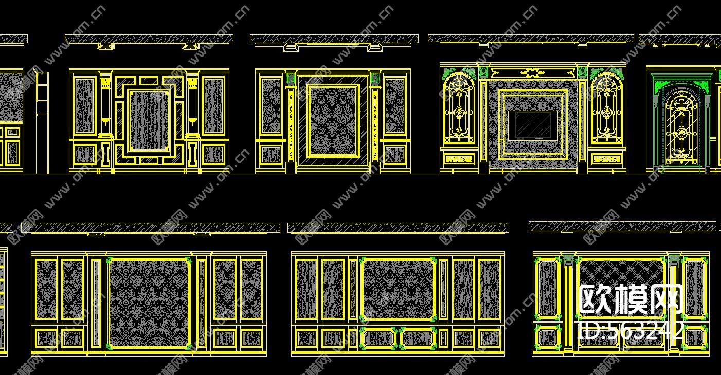 欧美整木墙板CAD图库下载（渲染图3）