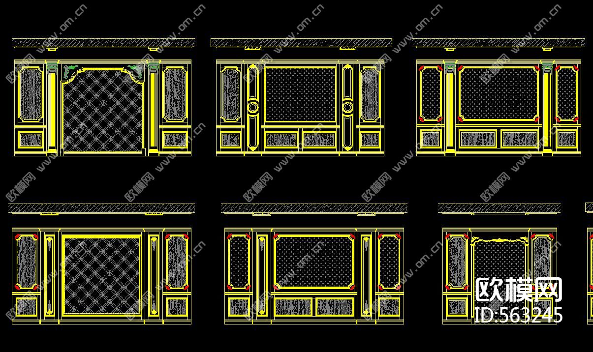 整木背景墙客厅餐厅卧室背景CAD图库下载（渲染图3）