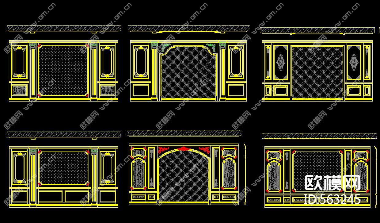 整木背景墙客厅餐厅卧室背景CAD图库下载（渲染图1）