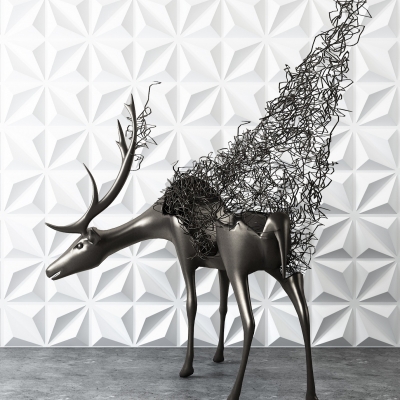 现代抽象铁艺鹿装饰摆件3d模型