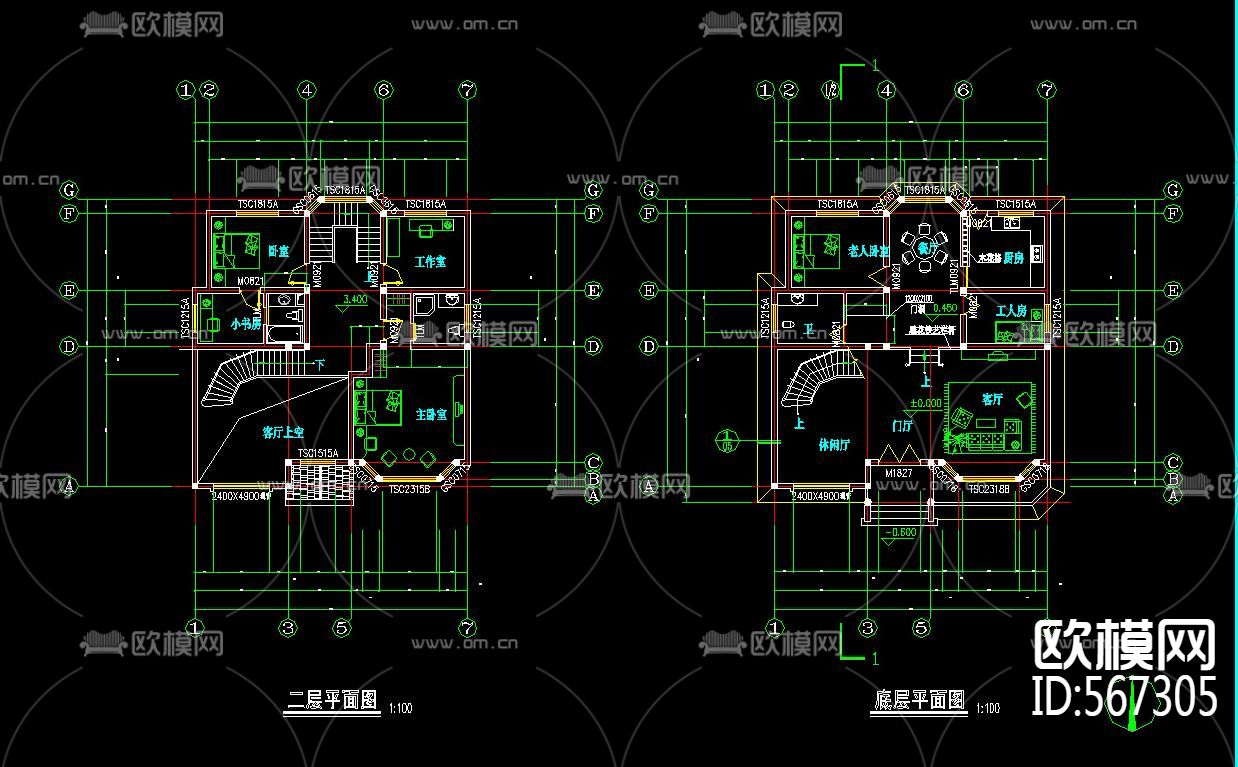 别墅建筑设计CAD施工图全套下载（渲染图3）