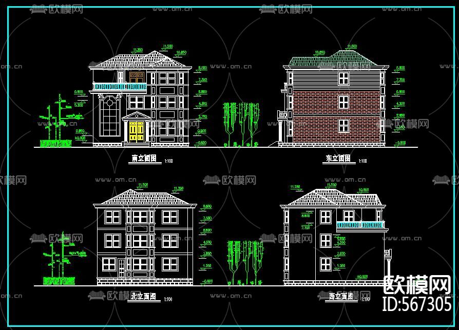 别墅建筑设计CAD施工图全套下载（渲染图1）
