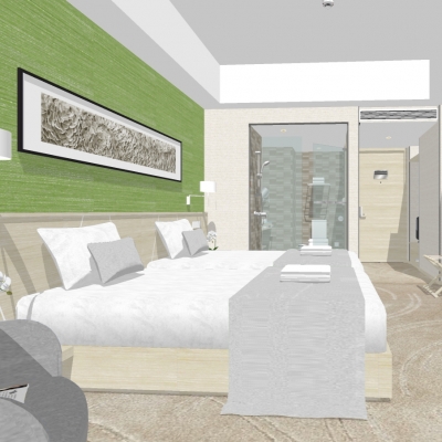  北欧酒店客房双人房su模型 