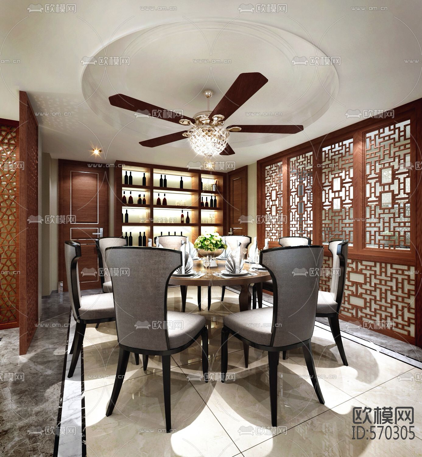 中式益花园完整CAD施工图下载（渲染图4）