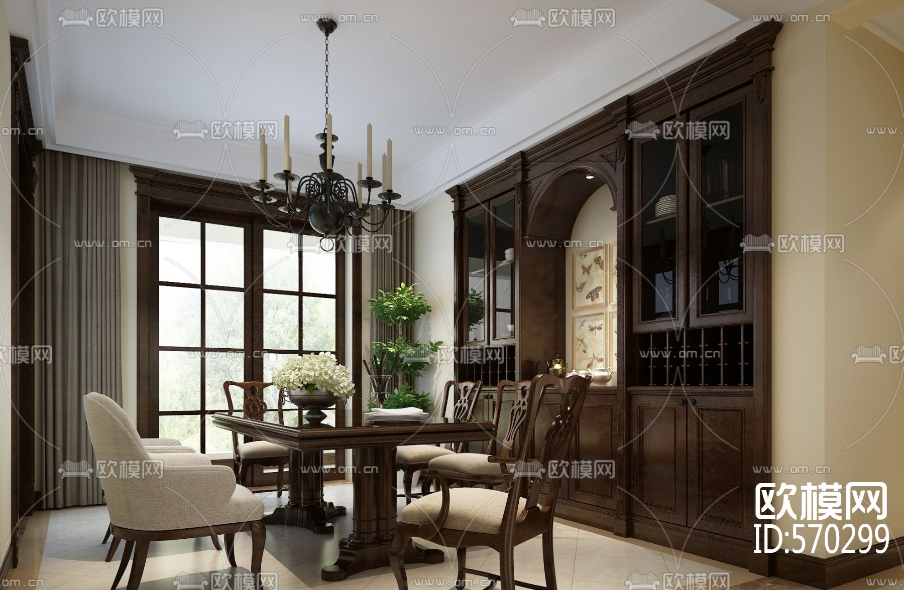 美式四室两厅CAD施工图下载（渲染图5）