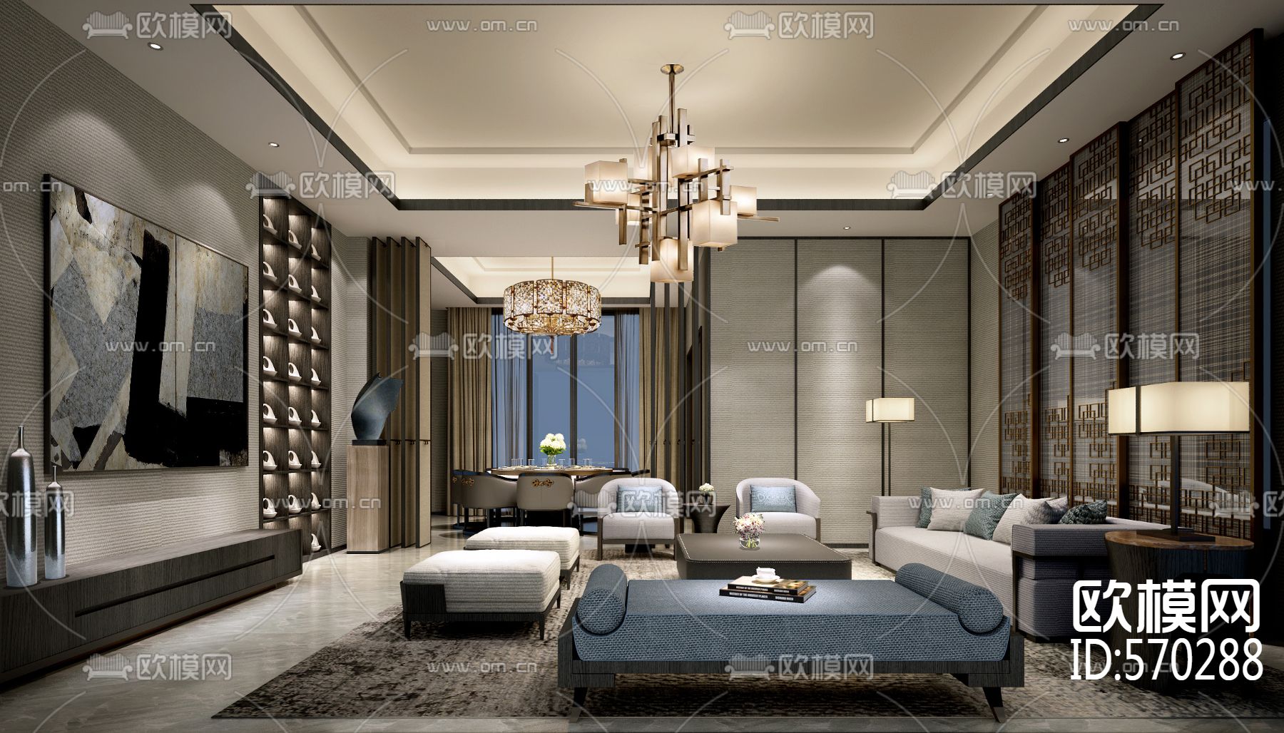 新中式碧园址山完整施工图下载（渲染图4）