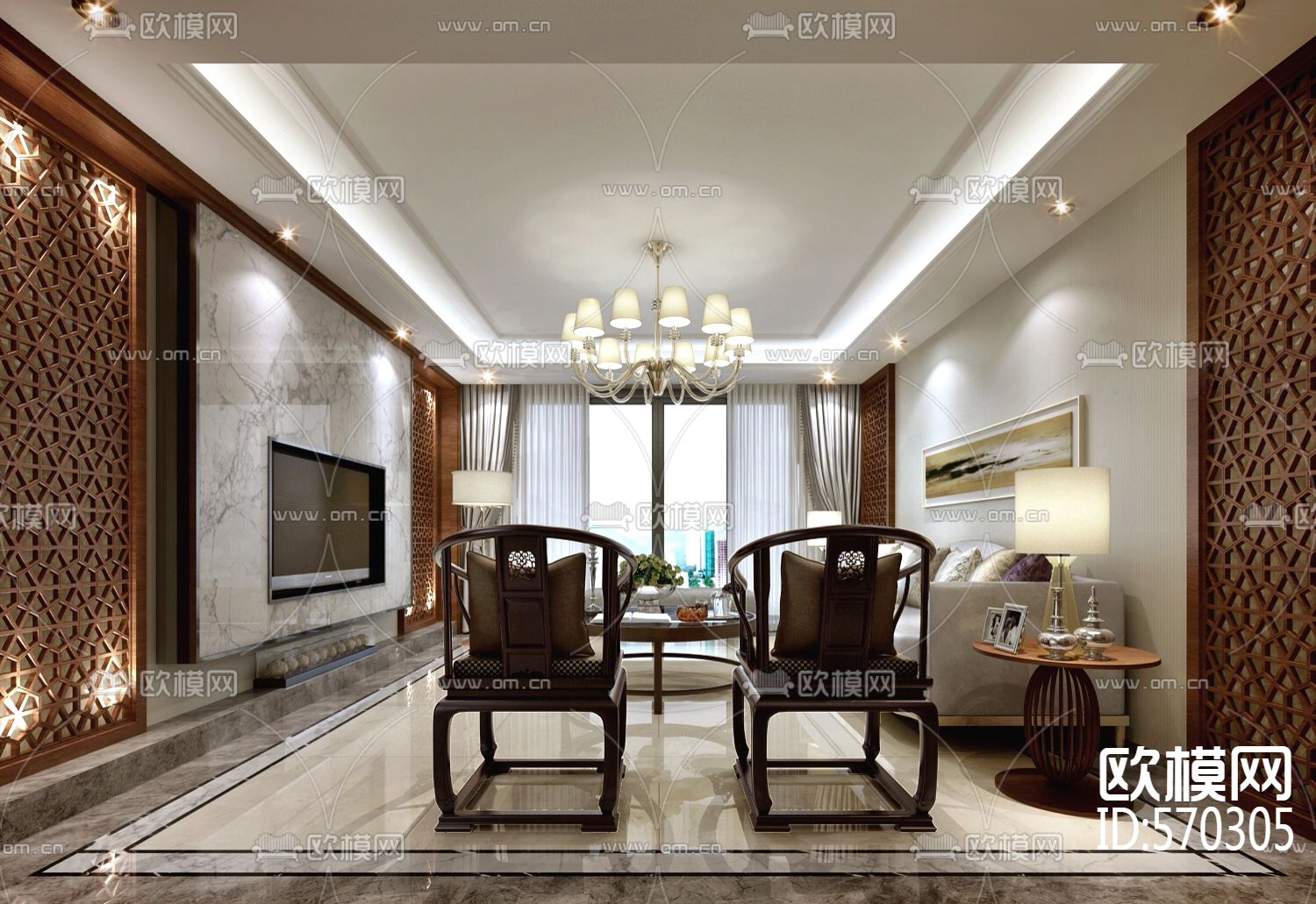 中式益花园完整CAD施工图下载（渲染图6）