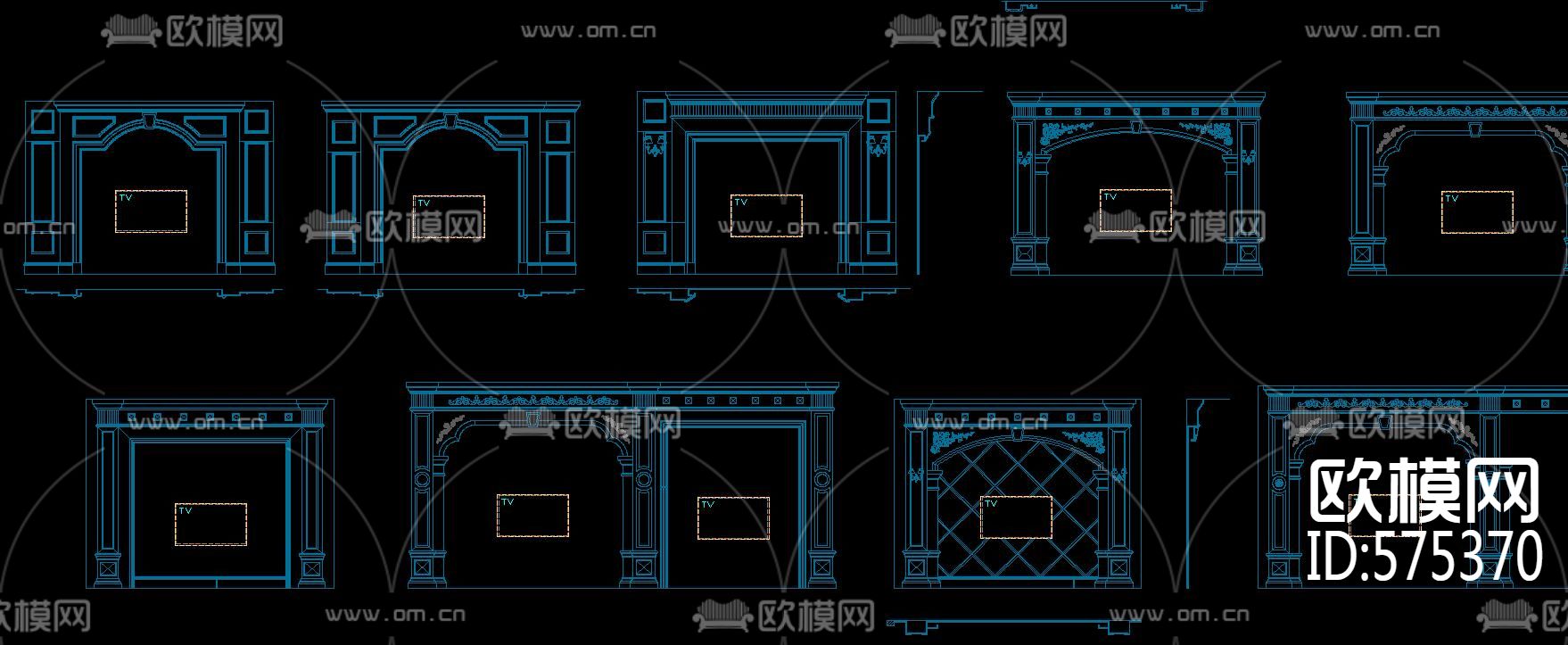 大理石背景墙CAD图库下载（渲染图1）