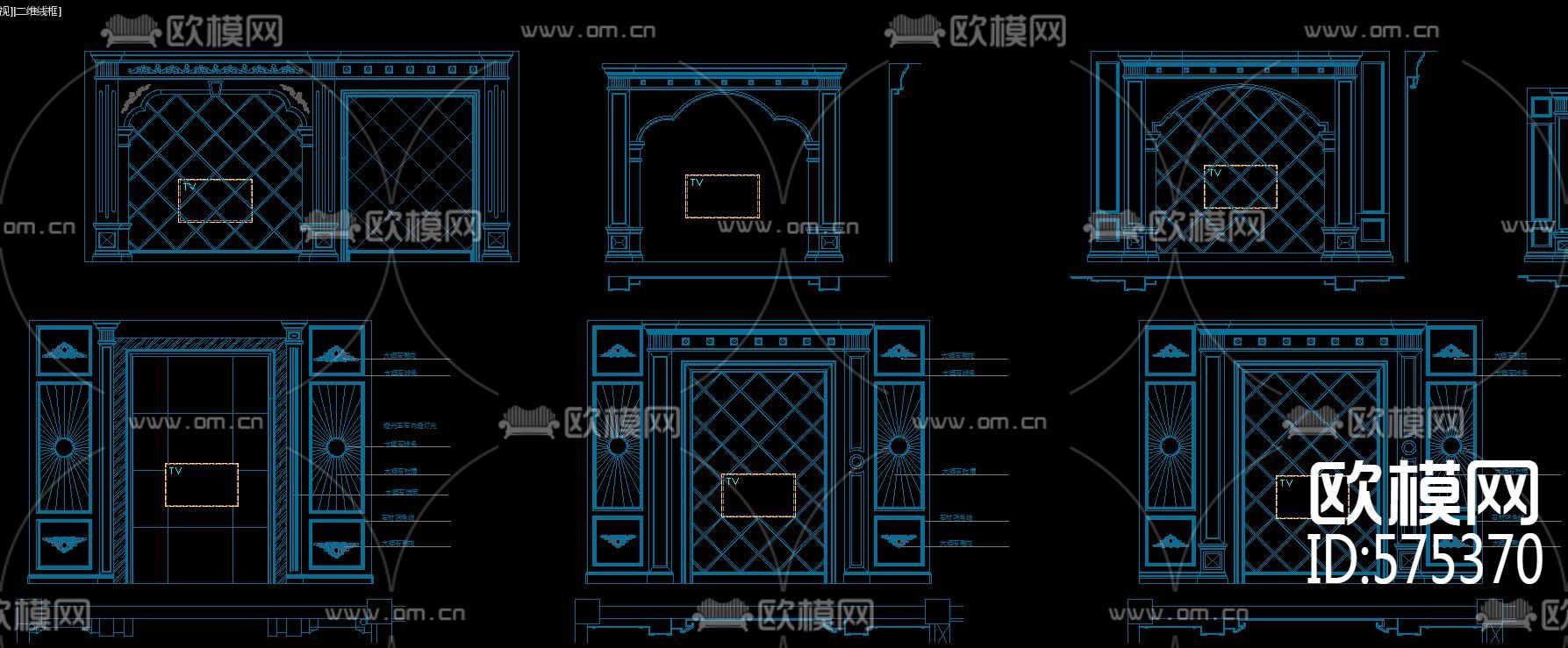 大理石背景墙CAD图库下载（渲染图4）