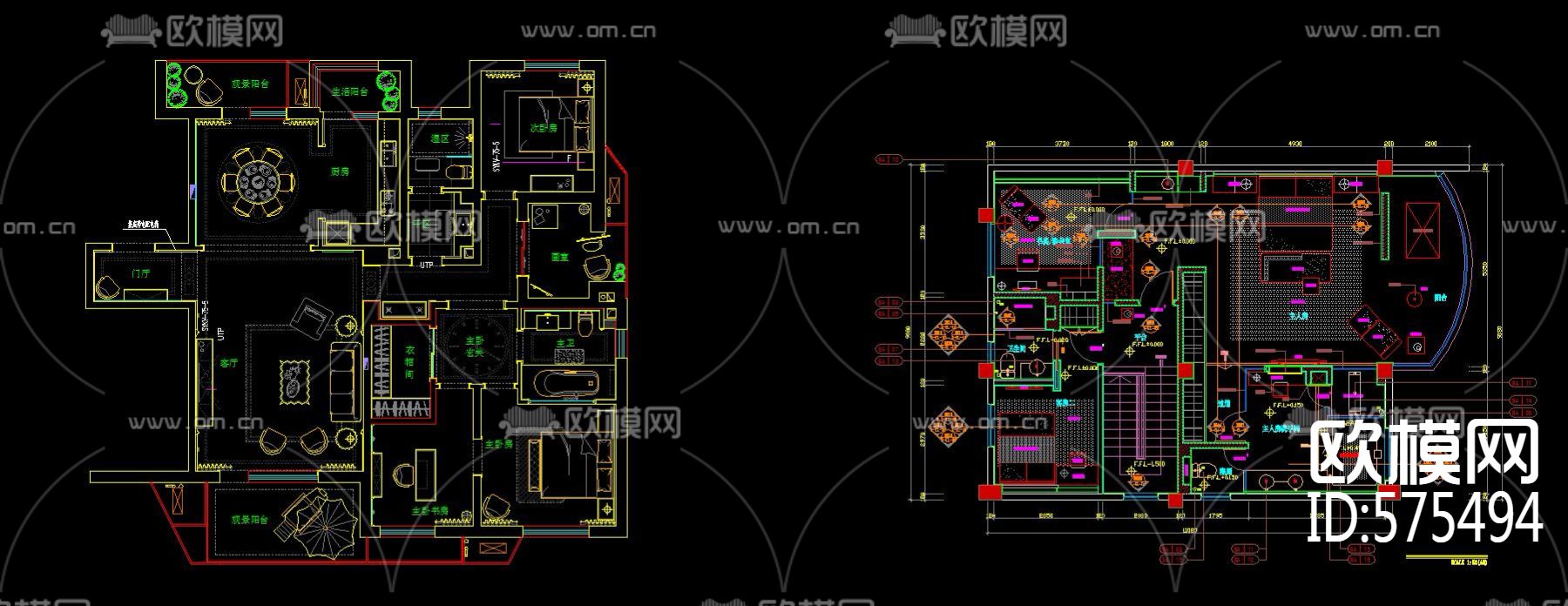 别墅套房平面方案80例 名师案例下载（渲染图3）