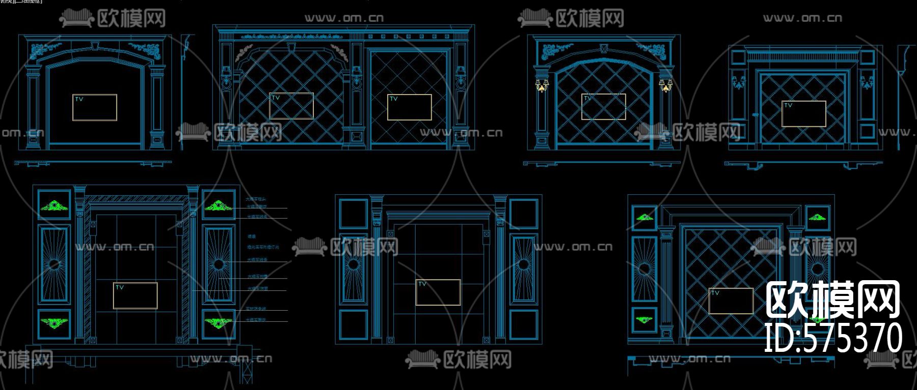 大理石背景墙CAD图库下载（渲染图2）