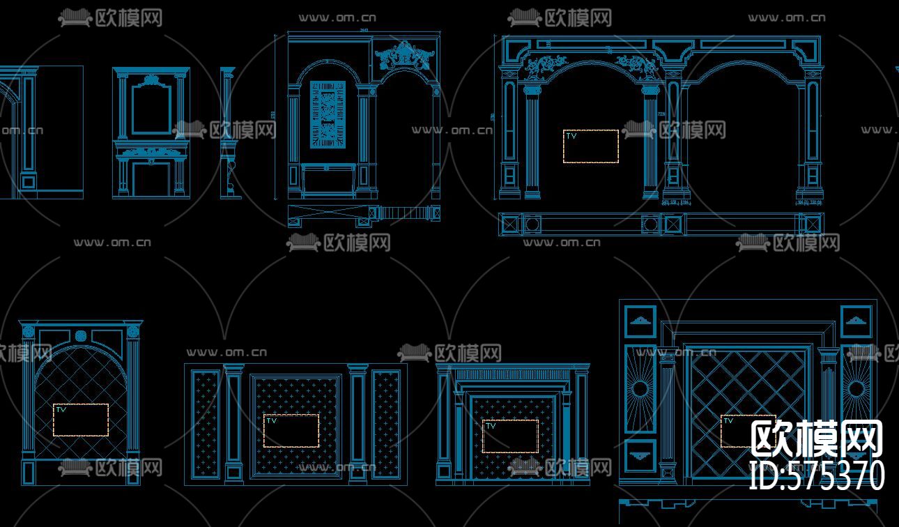 大理石背景墙CAD图库下载（渲染图3）