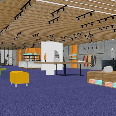  工业风服装店su模型 