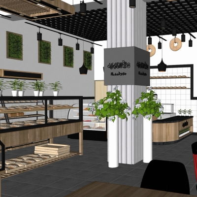  工业风蛋糕店su模型 