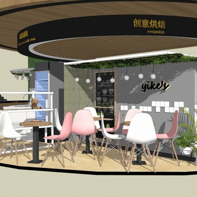  北欧奶茶店su模型 