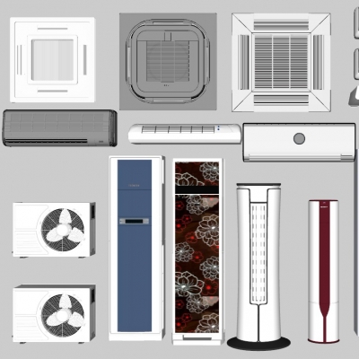  现代立柜式空调组合su模型 
