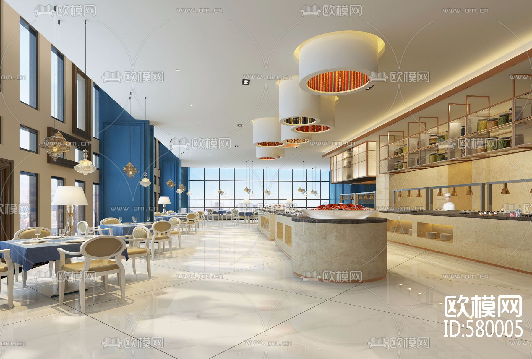 柳州丽笙酒店餐饮自助餐施工图+效果图下载（渲染图8）