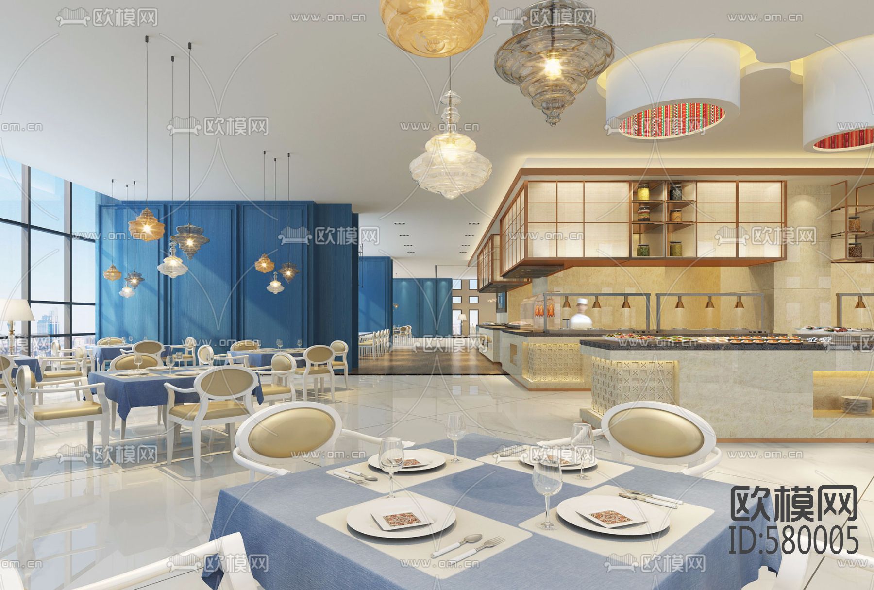 柳州丽笙酒店餐饮自助餐施工图+效果图下载（渲染图7）