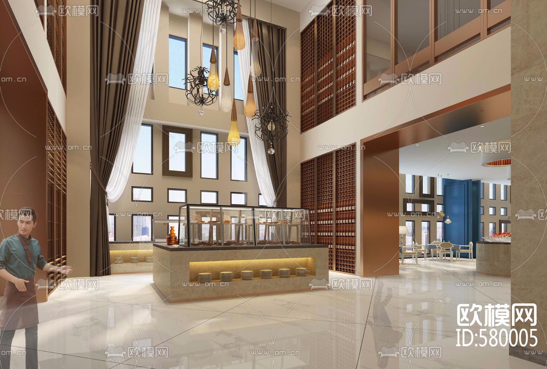 柳州丽笙酒店餐饮自助餐施工图+效果图下载（渲染图5）