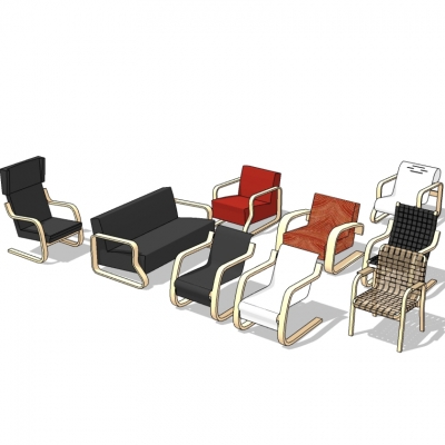  现代休闲躺椅组合su模型 