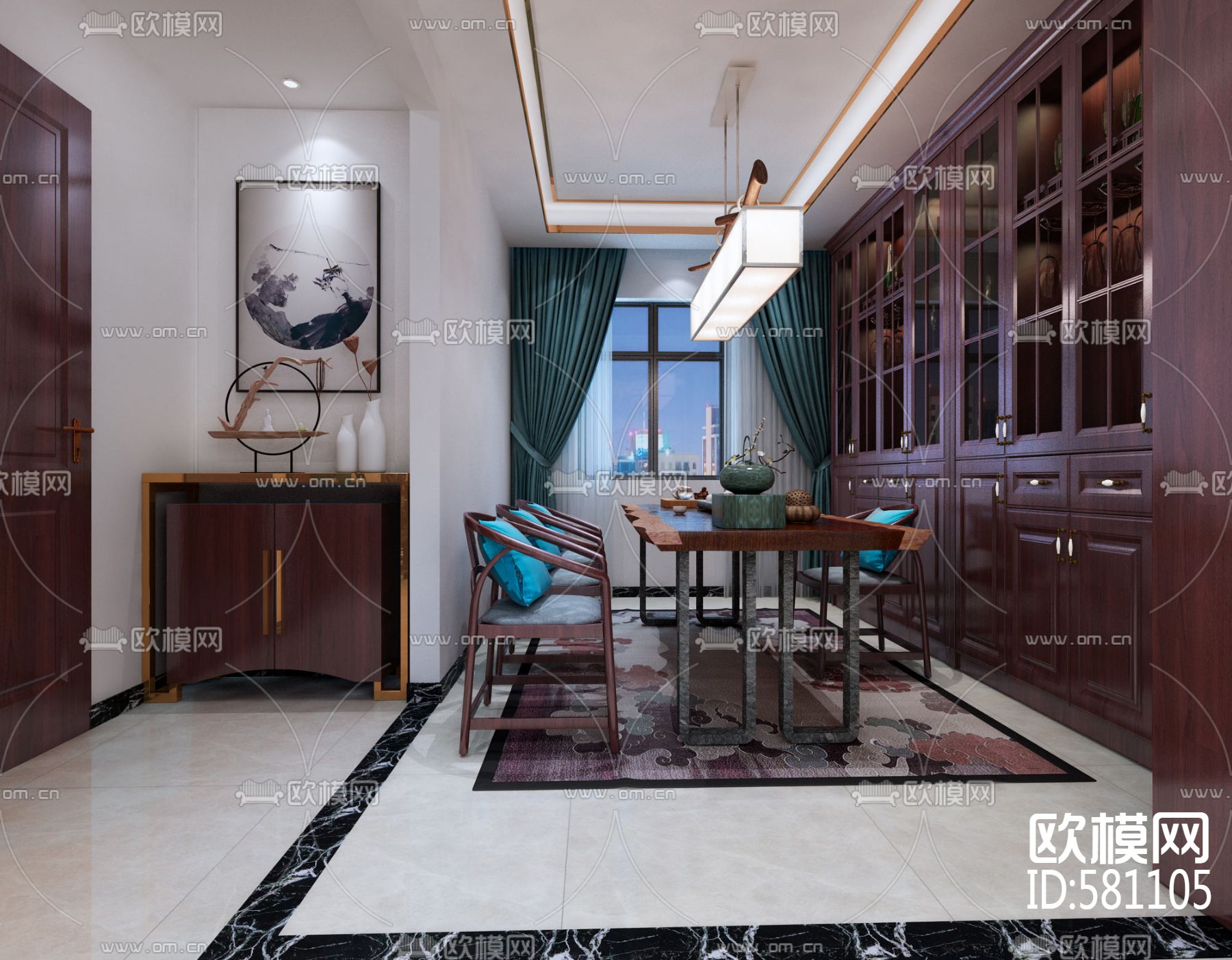 龙象城17栋中式风格施工图+效果图下载（渲染图8）