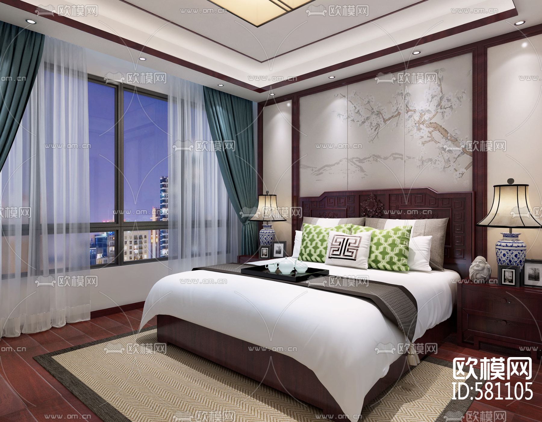 龙象城17栋中式风格施工图+效果图下载（渲染图12）