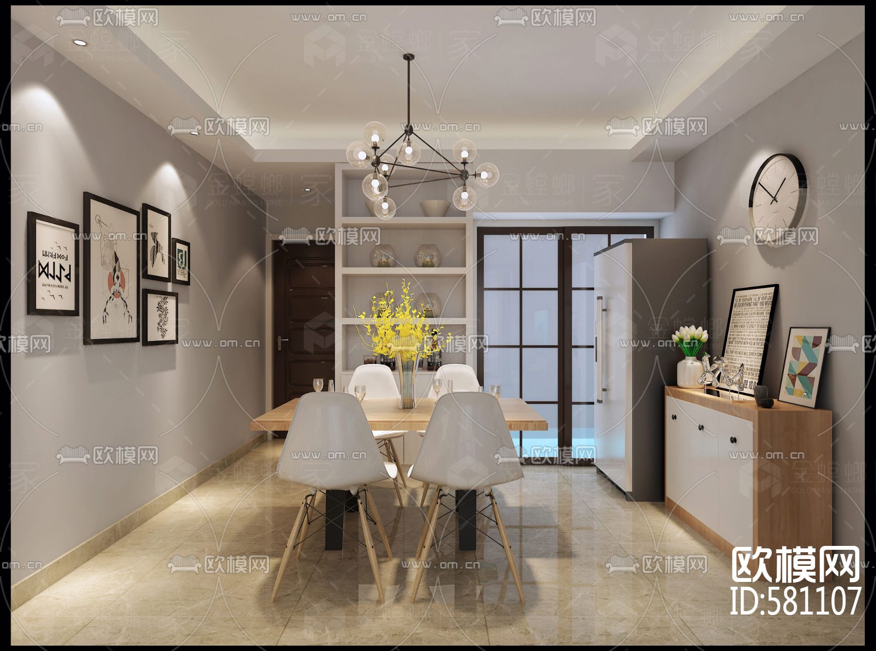 金螳螂华润凯旋门15栋现代风格施工图+效果图下载（渲染图8）