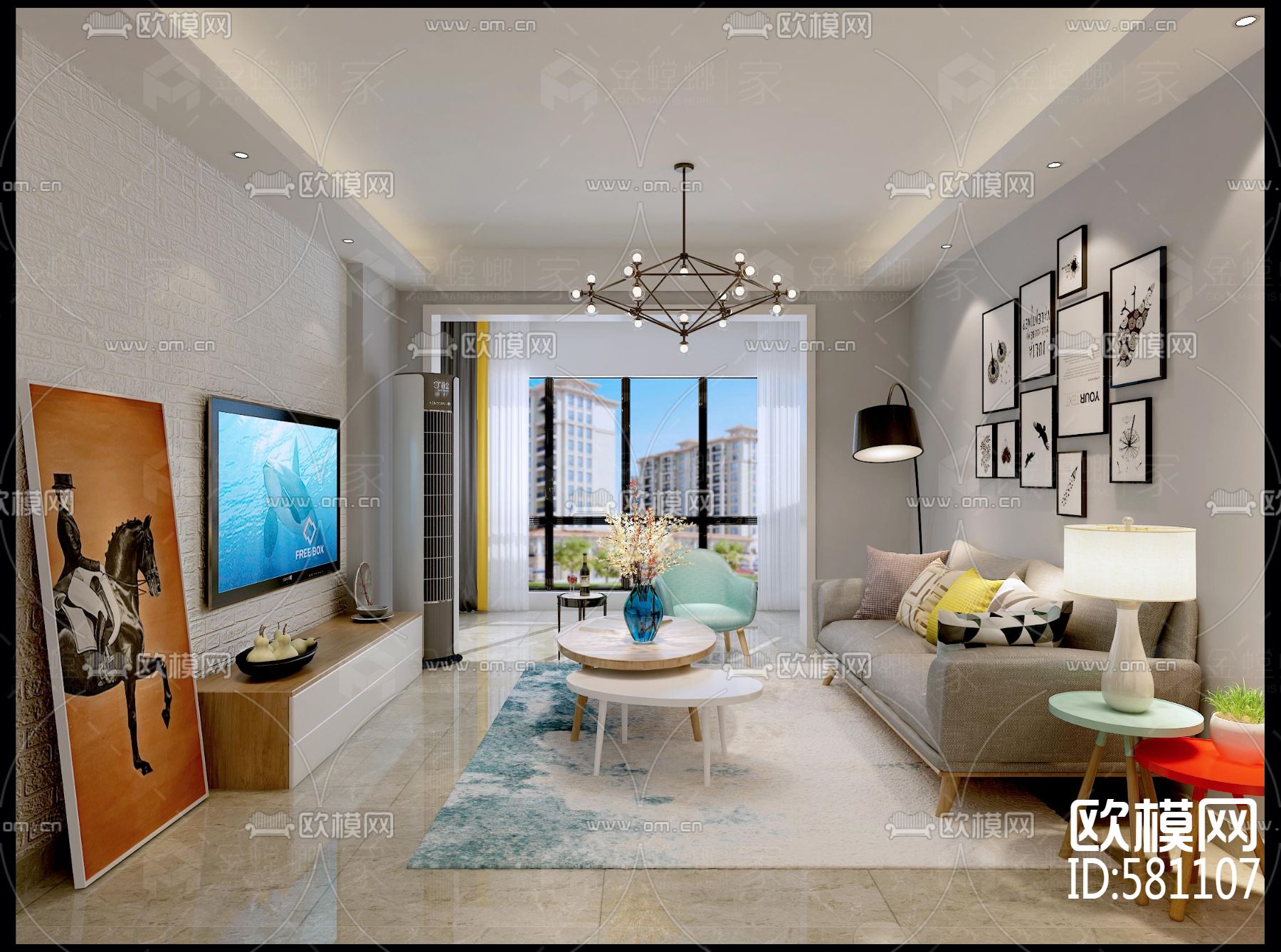 金螳螂华润凯旋门15栋现代风格施工图+效果图下载（渲染图7）