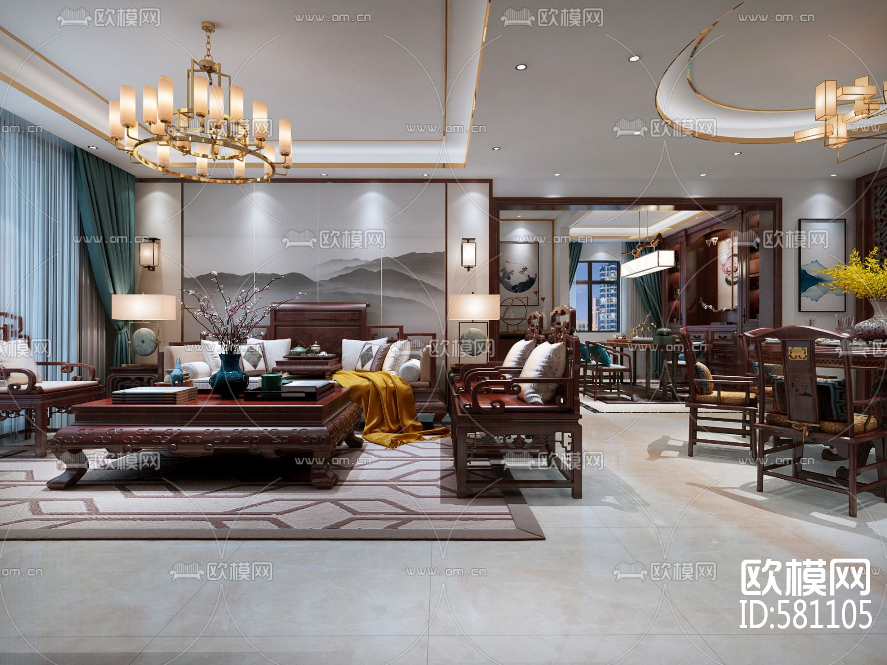 龙象城17栋中式风格施工图+效果图下载（渲染图13）