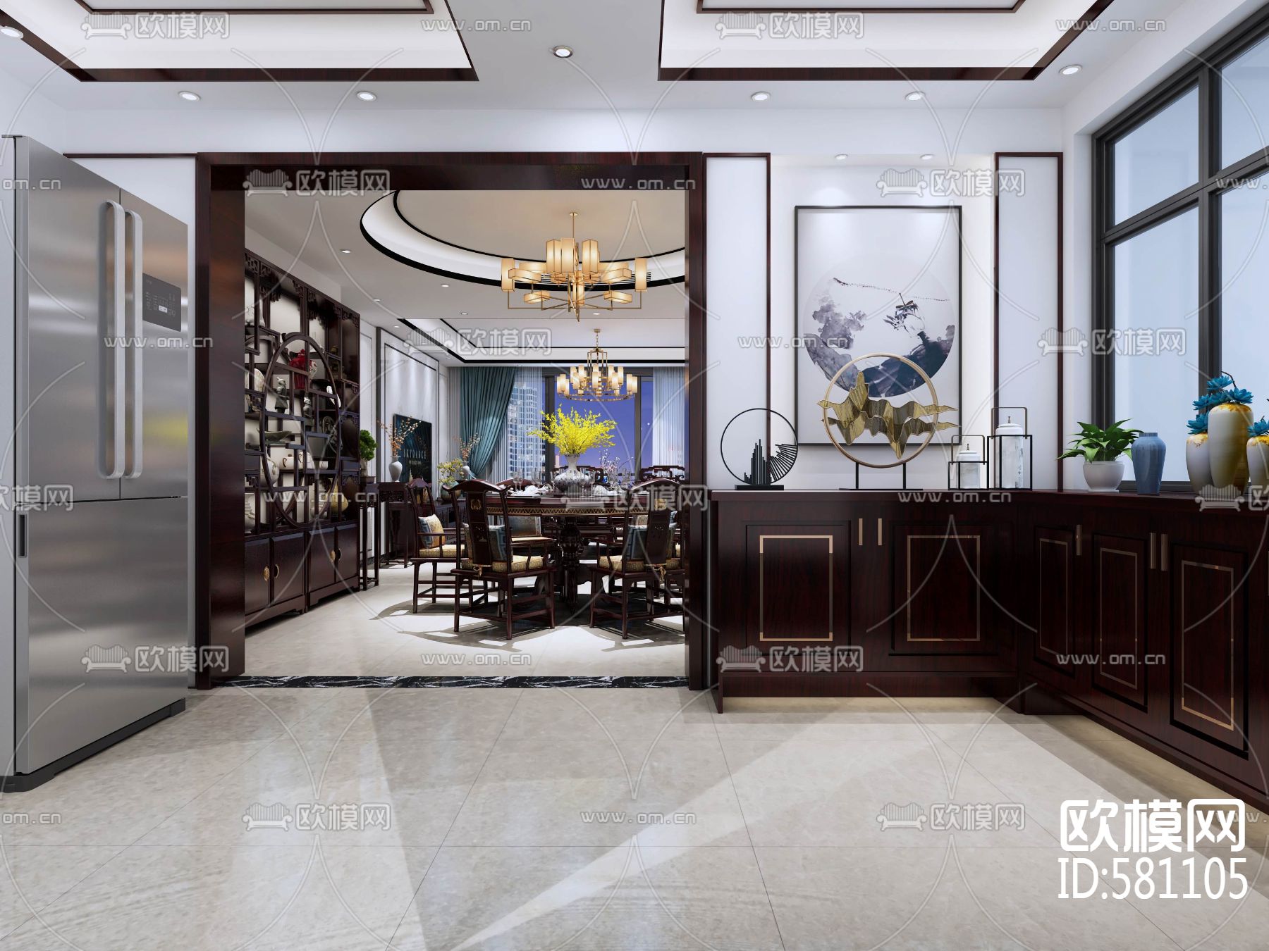 龙象城17栋中式风格施工图+效果图下载（渲染图11）