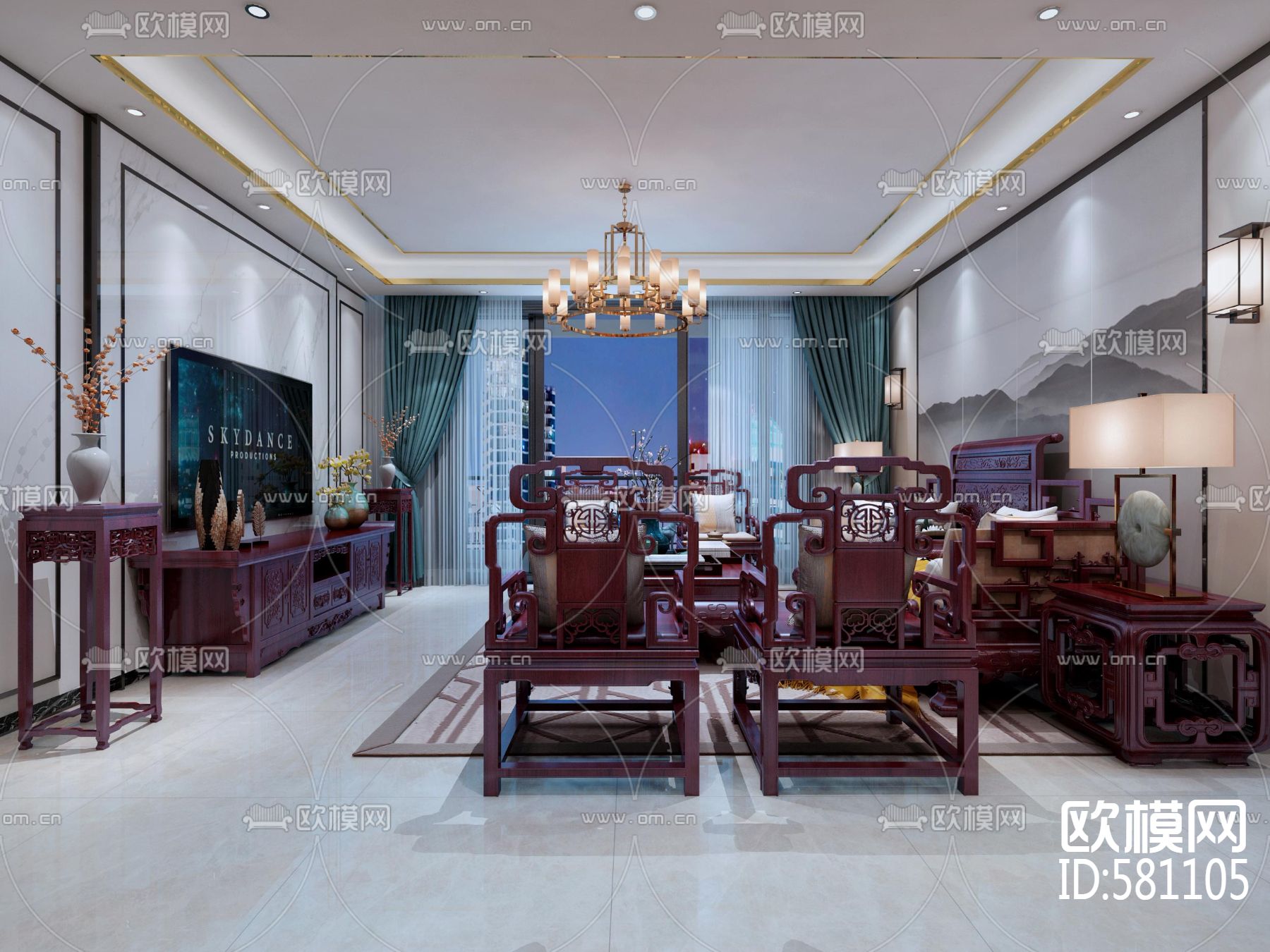 龙象城17栋中式风格施工图+效果图下载（渲染图10）