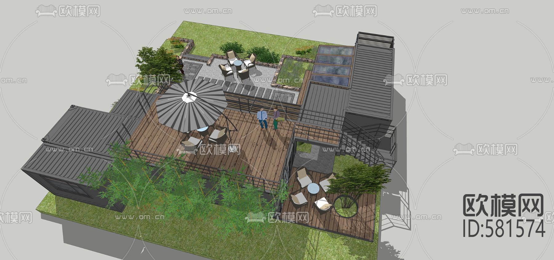 现代集装箱民宿小院su模型下载（渲染图3）