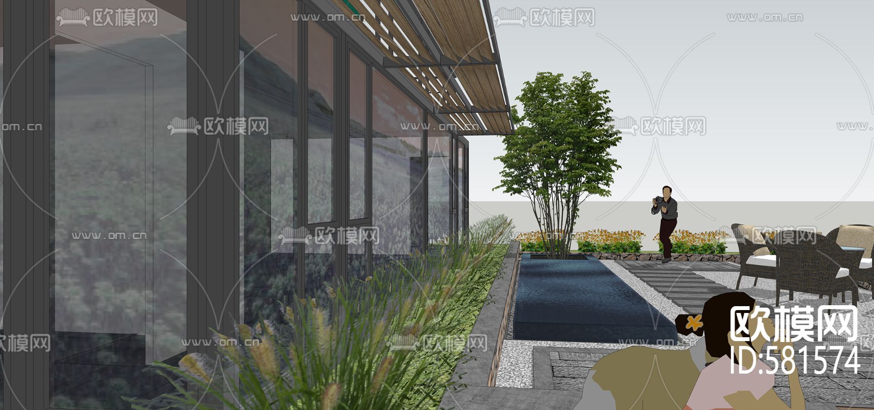 现代集装箱民宿小院su模型下载（渲染图2）