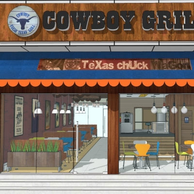  工业风西餐厅su模型 