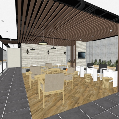  工业风西餐厅su模型 