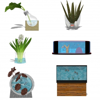  现代鱼缸水箱组合su模型 