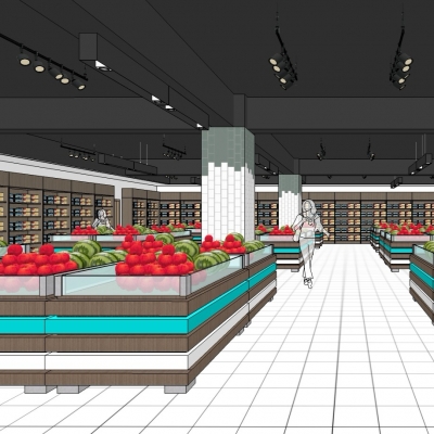  现代水果店su模型 