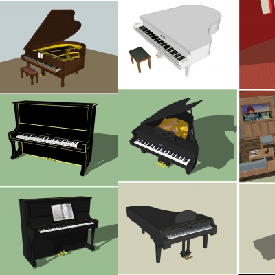  现代钢琴组合su模型 