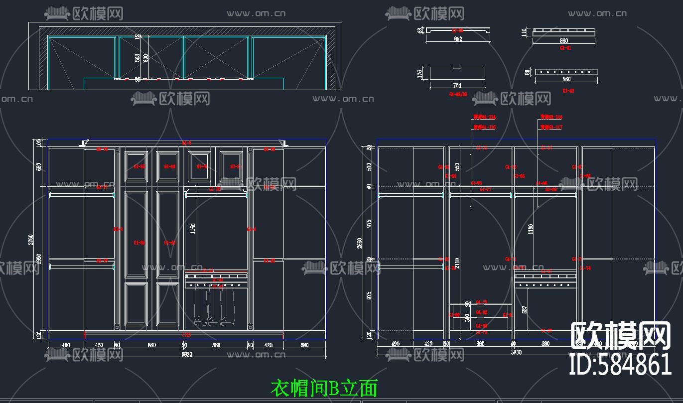 简约美式别墅整装施工图下载（渲染图2）