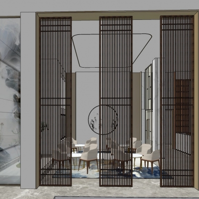  新中式售楼处su模型 